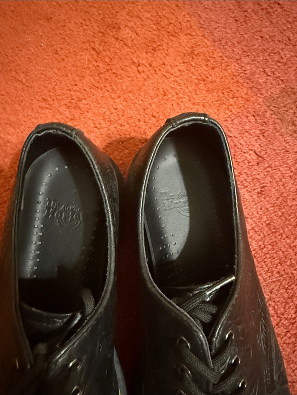 Dr. Martens Black Leather Floral Embossed 3-Eye Oxfords with Yellow Stitching - Picture 3 of 5